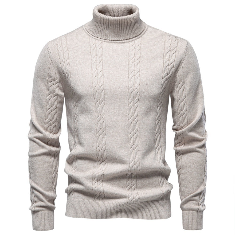 Regular Fit Cable Knit Turtleneck Sweater Beige 2