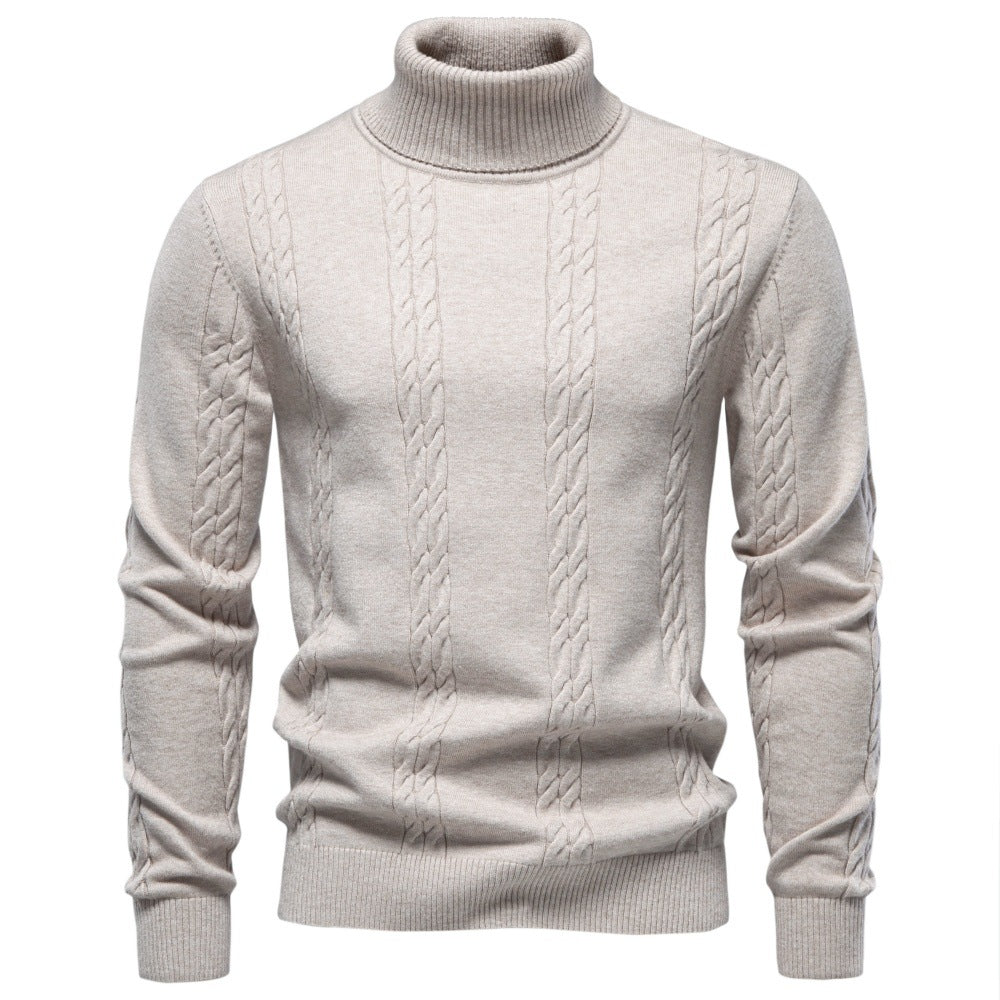 Regular Fit Cable Knit Turtleneck Sweater Beige 3