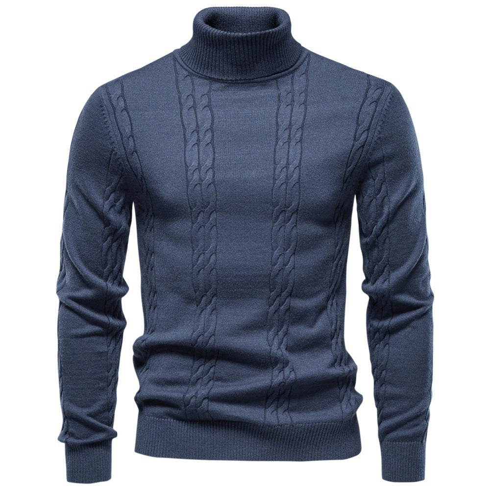 Regular Fit Cable Knit Turtleneck Sweater Blue 1