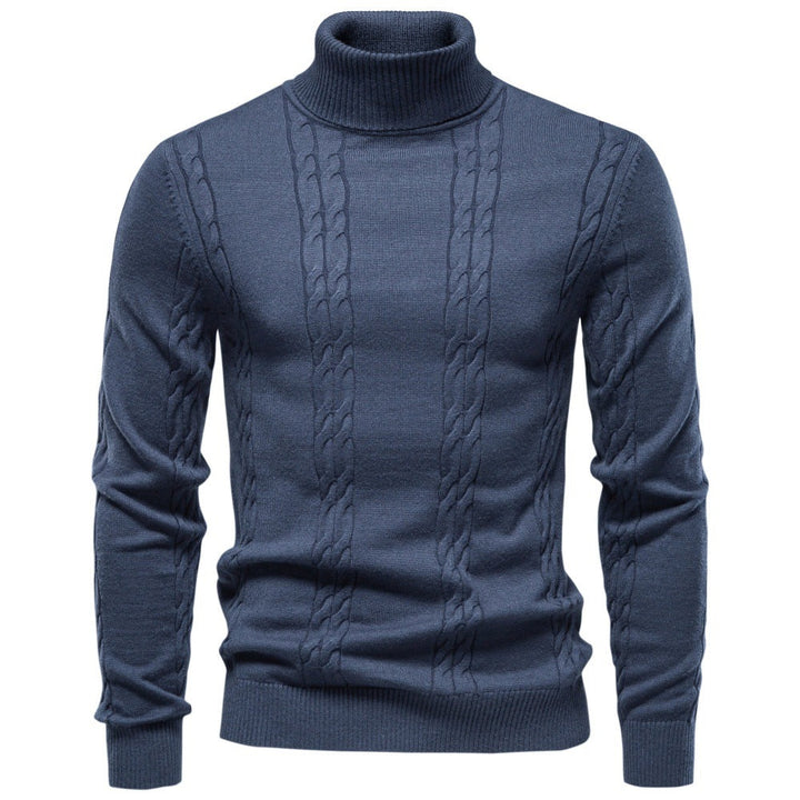 Regular Fit Cable Knit Turtleneck Sweater Blue 4