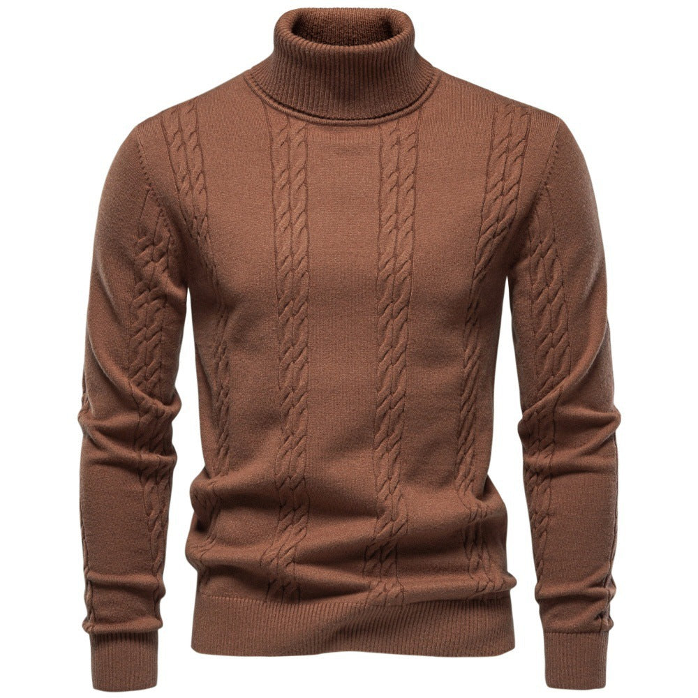 Regular Fit Cable Knit Turtleneck Sweater Brown 1