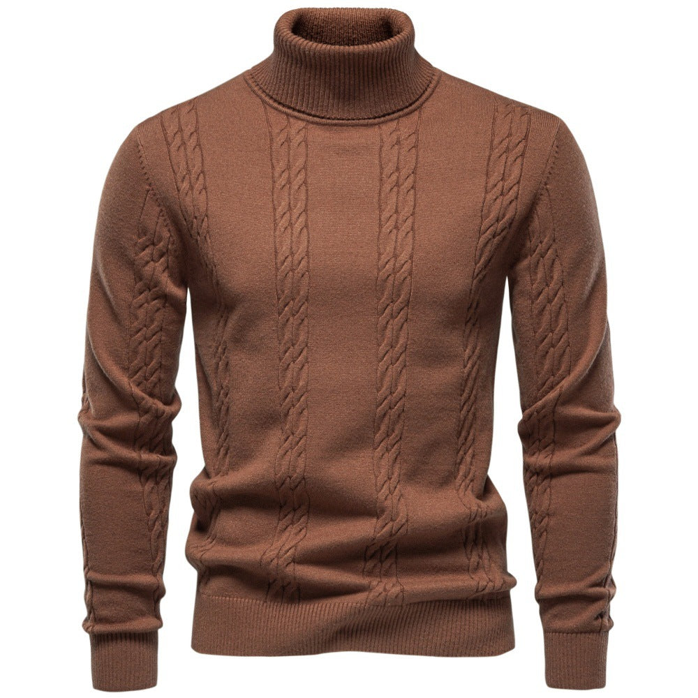 Regular Fit Cable Knit Turtleneck Sweater Brown 2