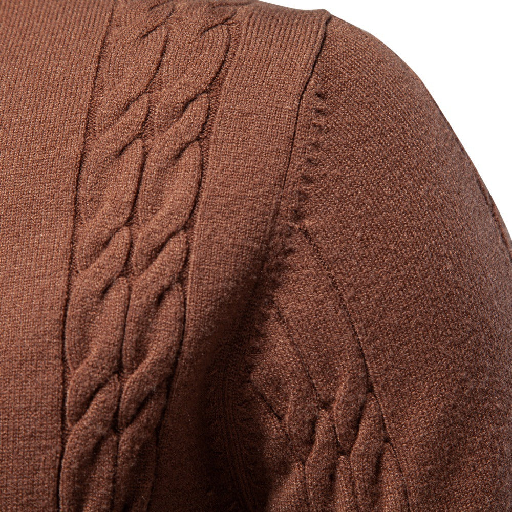 Regular Fit Cable Knit Turtleneck Sweater Brown 3