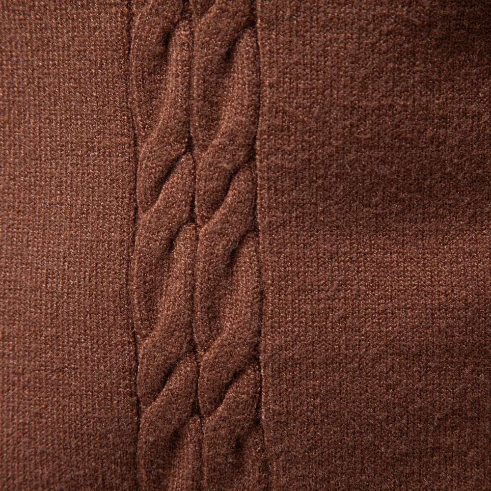 Regular Fit Cable Knit Turtleneck Sweater Brown 4
