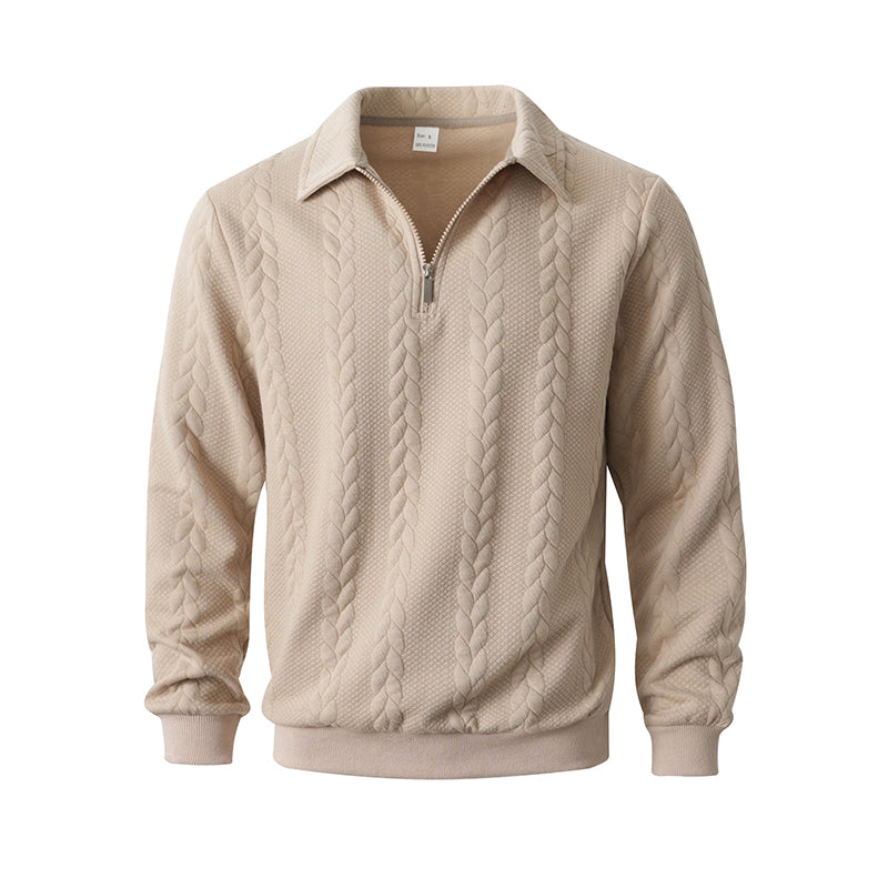 Regular Fit Cable Texture Half Zip Collared Sweater Beige 1