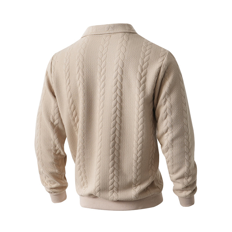 Regular Fit Cable Texture Half Zip Collared Sweater Beige 3