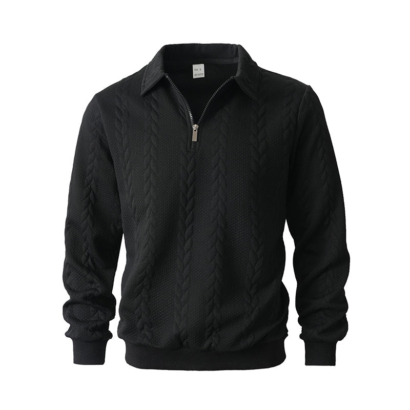 Regular Fit Cable Texture Half Zip Collared Sweater Black 1