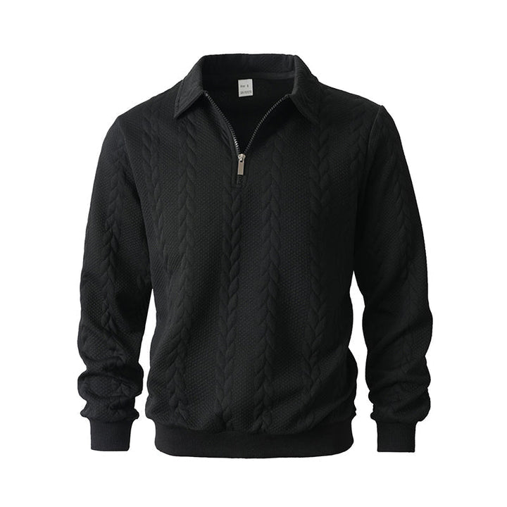 Regular Fit Cable Texture Half Zip Collared Sweater Black 1