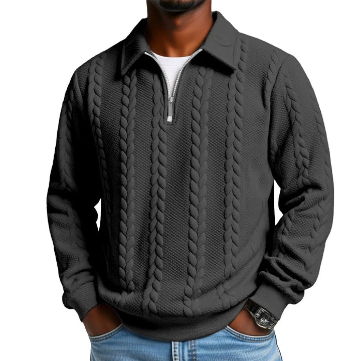 Regular Fit Cable Texture Half Zip Collared Sweater Black 2