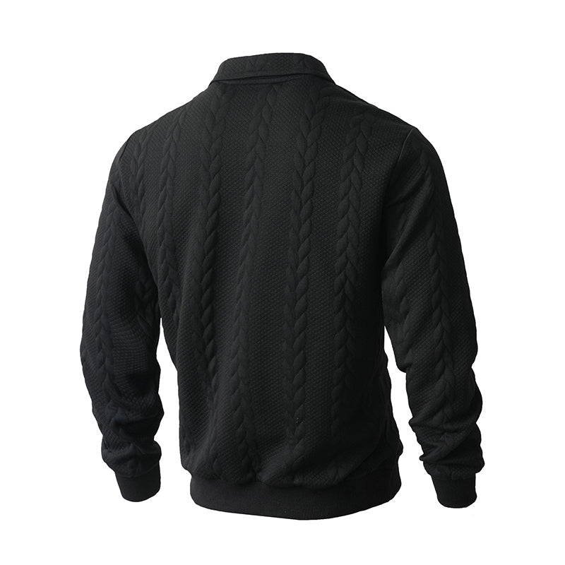 Regular Fit Cable Texture Half Zip Collared Sweater Black 3