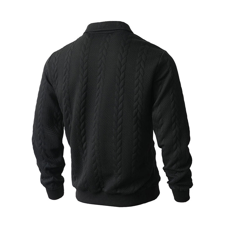 Regular Fit Cable Texture Half Zip Collared Sweater Black 3