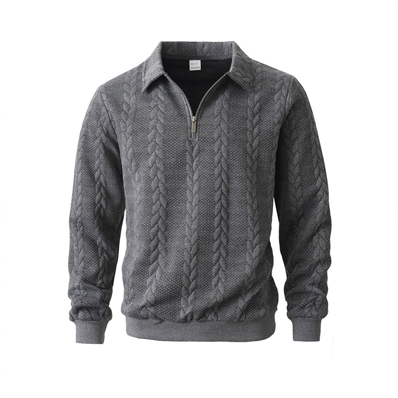 Regular Fit Cable Texture Half Zip Collared Sweater Dark Gray 1
