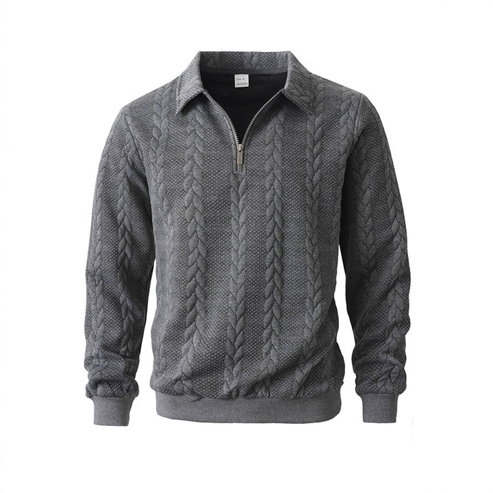 Regular Fit Cable Texture Half Zip Collared Sweater Dark Gray 1