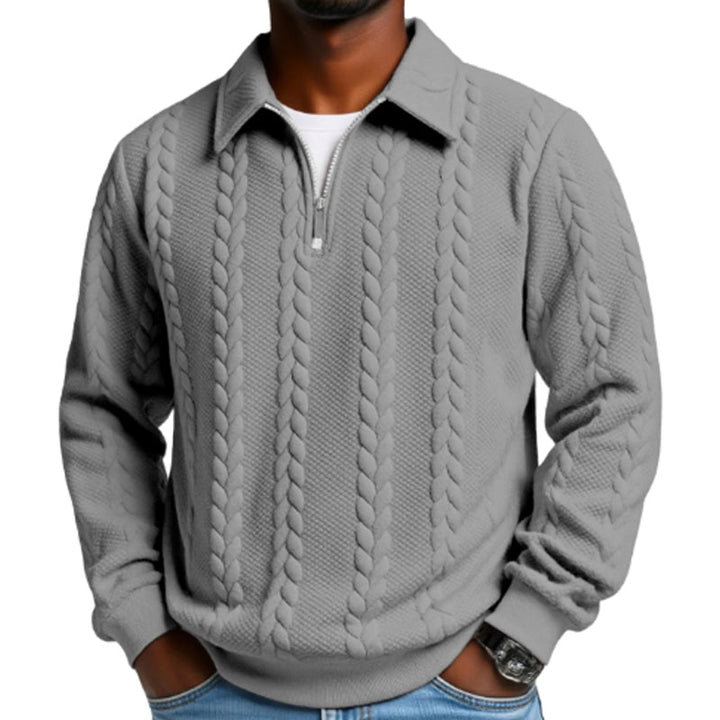 Regular Fit Cable Texture Half Zip Collared Sweater Dark Gray 2