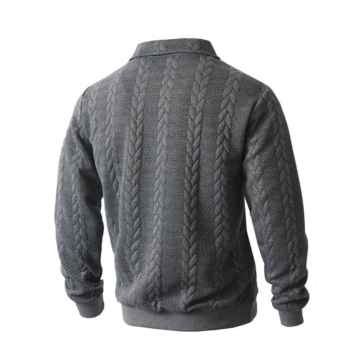 Regular Fit Cable Texture Half Zip Collared Sweater Dark Gray 5