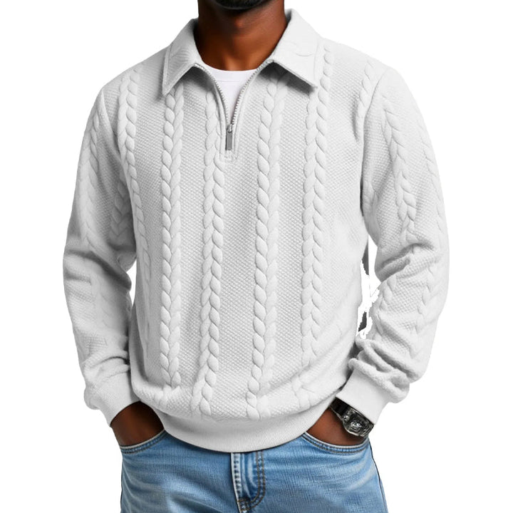 Regular Fit Cable Texture Half Zip Collared Sweater White 2