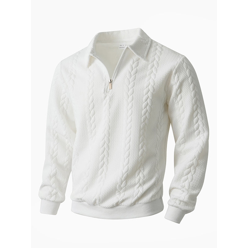 Regular Fit Cable Texture Half Zip Collared Sweater White 3