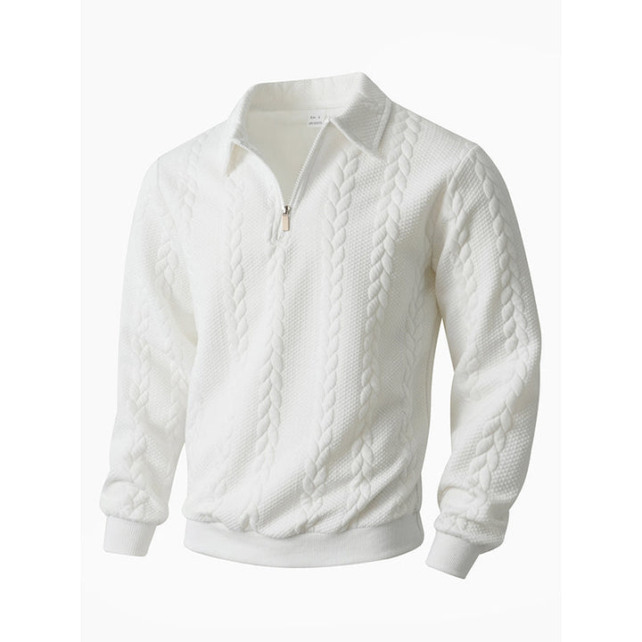 Regular Fit Cable Texture Half Zip Collared Sweater White 3