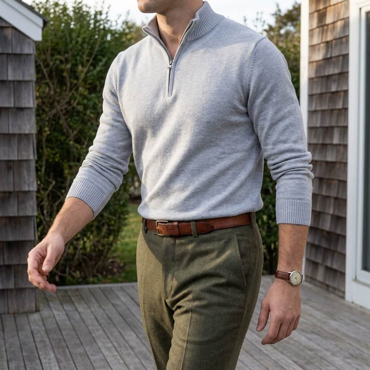 Regular Fit Cashmere Blend Quarter Zip Pullover Set of 3 Light Gray 2