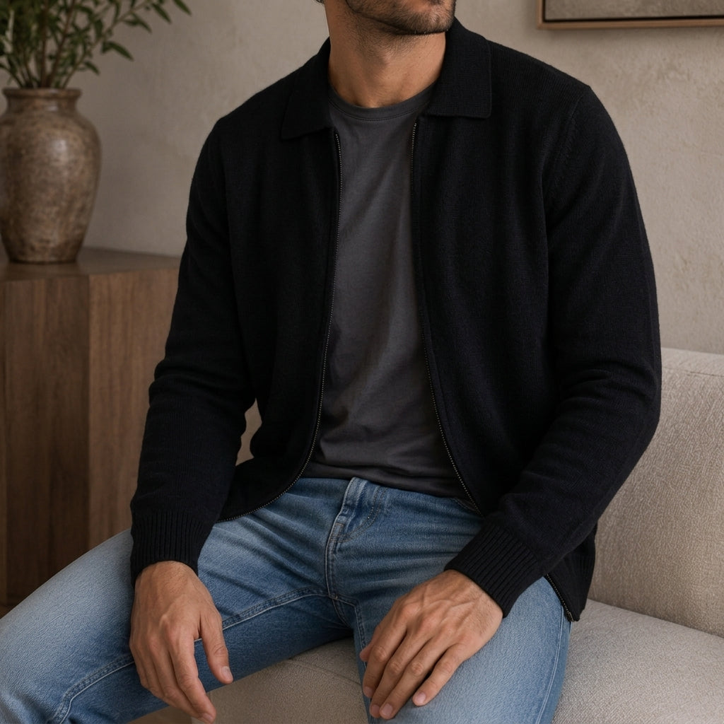 Regular Fit Cashmere Zip Cardigan Set of 2 Black 1