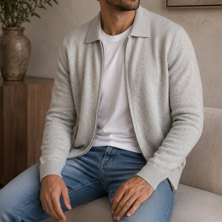 Regular Fit Cashmere Zip Cardigan Set of 2 Light Gray 1