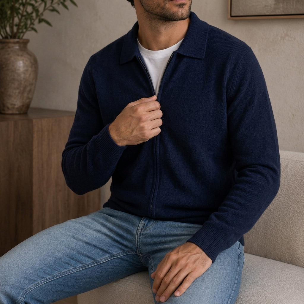 Regular Fit Cashmere Zip Cardigan Set of 2 Navy 1