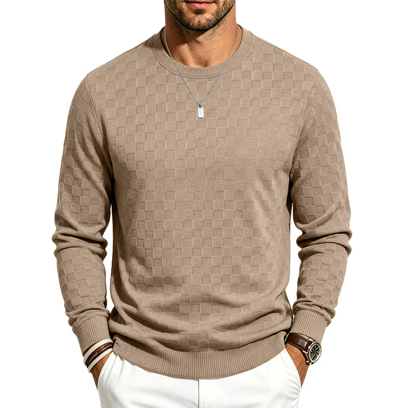 Regular Fit Checkered Knit Crewneck Sweater Set of 2 Beige 1