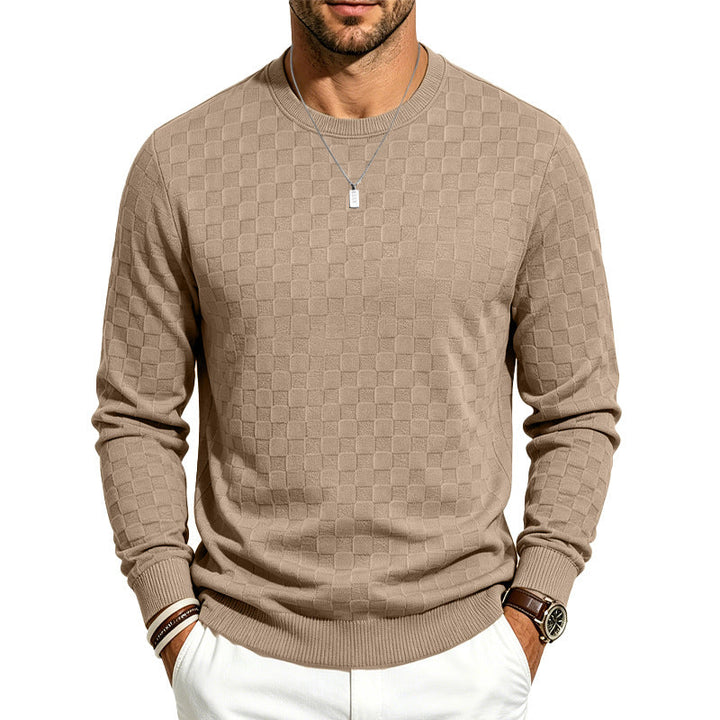 Regular Fit Checkered Knit Crewneck Sweater Set of 2 Beige 1