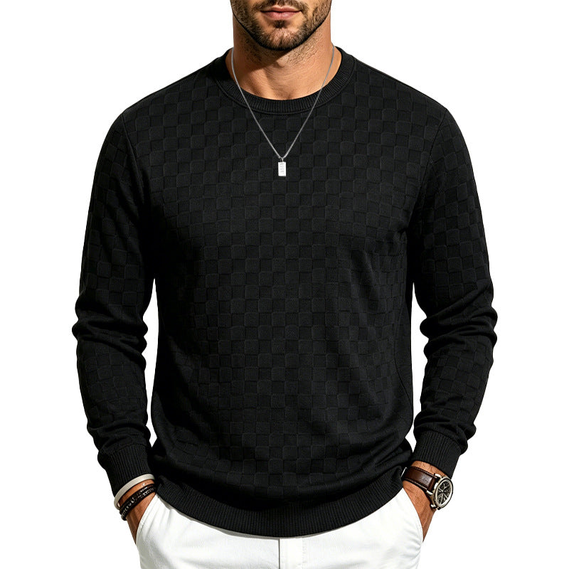 Regular Fit Checkered Knit Crewneck Sweater Set of 2 Black 1