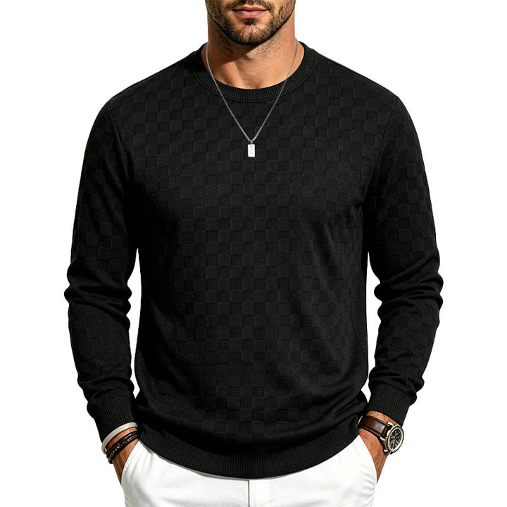 Regular Fit Checkered Knit Crewneck Sweater Set of 2 Black 1