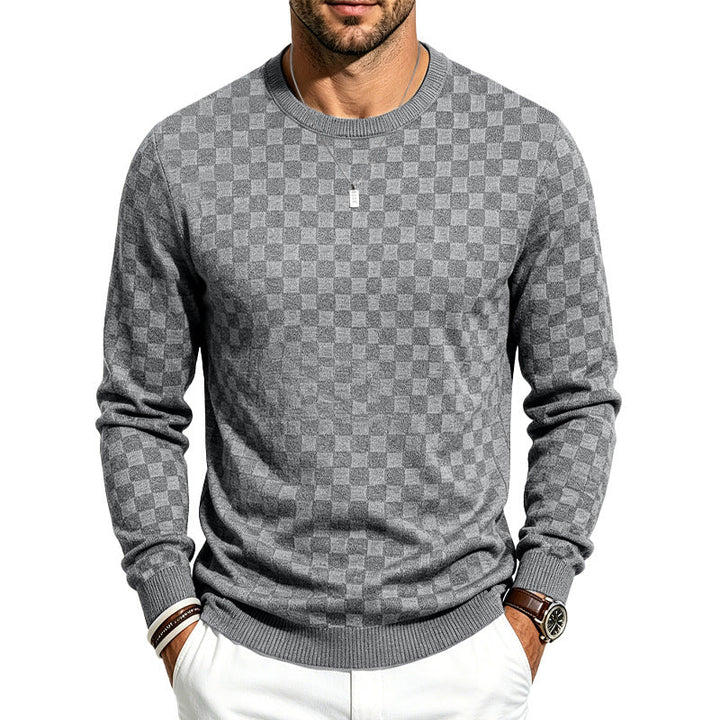 Regular Fit Checkered Knit Crewneck Sweater Set of 2 Gray 1