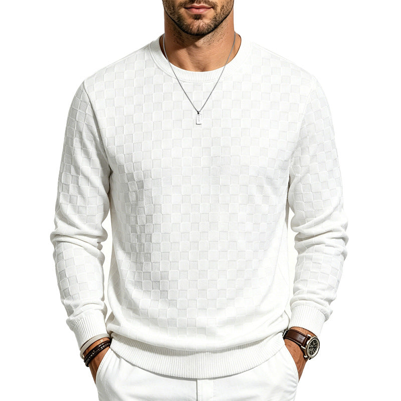 Regular Fit Checkered Knit Crewneck Sweater Set of 2 White 1