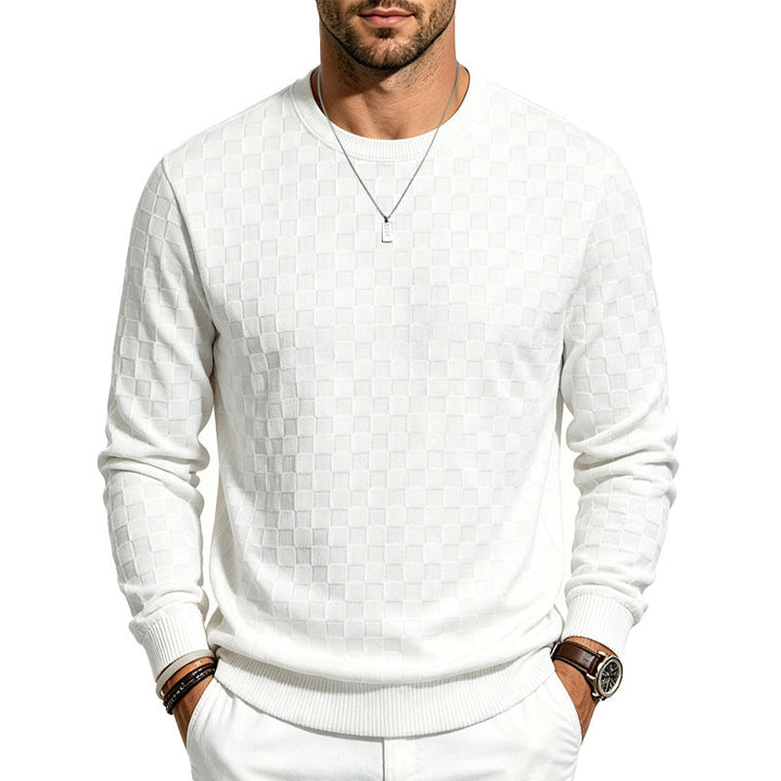 Regular Fit Checkered Knit Crewneck Sweater Set of 2 White 1