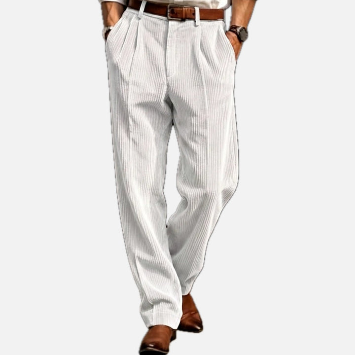 Regular Fit Corduroy Pleated Straight Leg Pants White 1