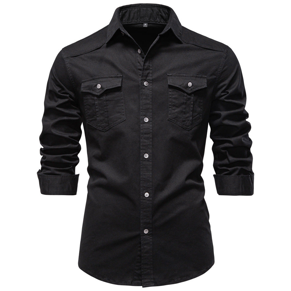 Regular Fit Cotton Blend Two Pocket Button Up Shirt Black 1