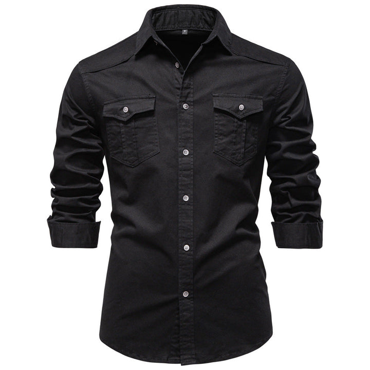 Regular Fit Cotton Blend Two Pocket Button Up Shirt Black 2