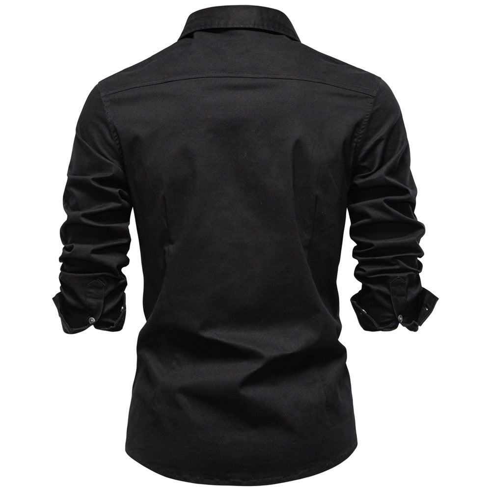 Regular Fit Cotton Blend Two Pocket Button Up Shirt Black 3