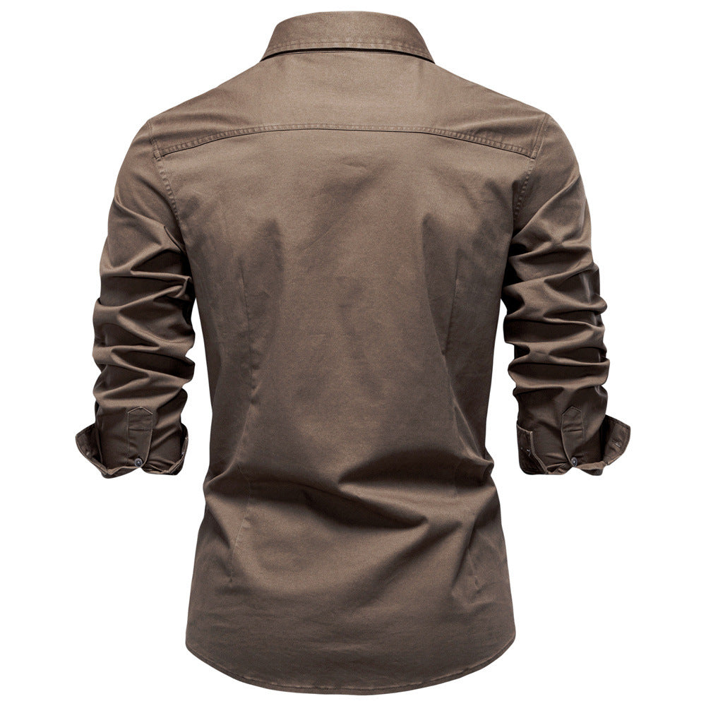 Regular Fit Cotton Blend Two Pocket Button Up Shirt Brown 4