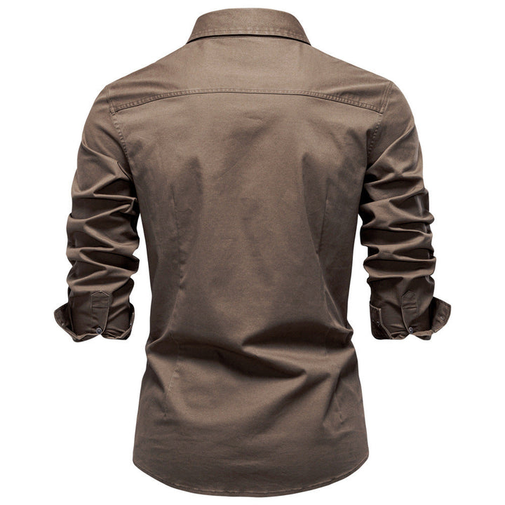 Regular Fit Cotton Blend Two Pocket Button Up Shirt Brown 4