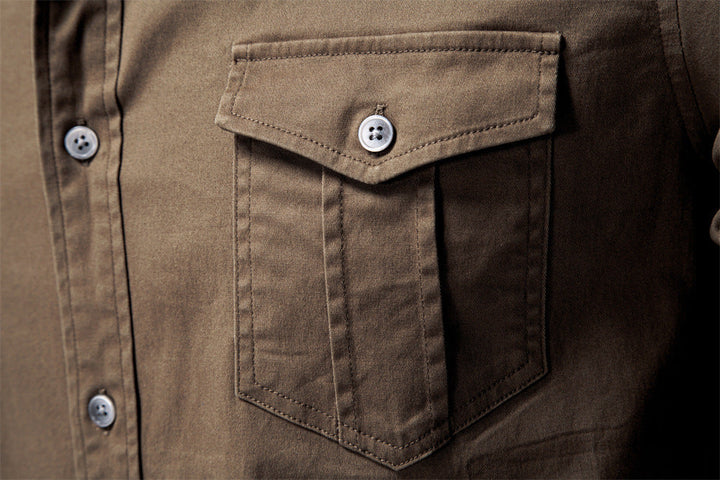 Regular Fit Cotton Blend Two Pocket Button Up Shirt Brown 5
