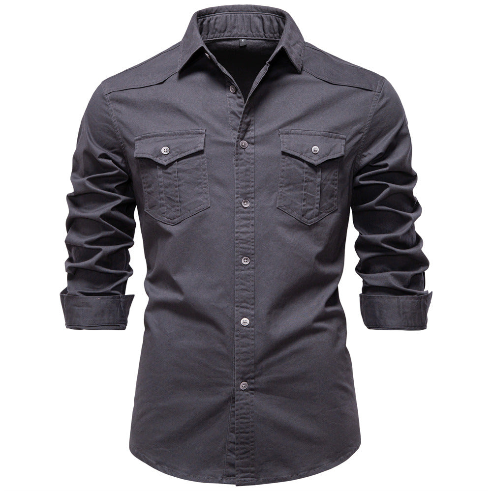 Regular Fit Cotton Blend Two Pocket Button Up Shirt Dark Gray 2