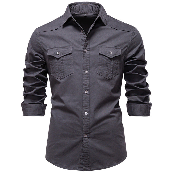 Regular Fit Cotton Blend Two Pocket Button Up Shirt Dark Gray 2