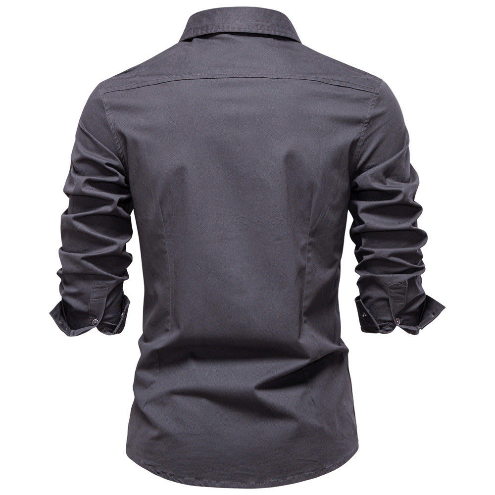 Regular Fit Cotton Blend Two Pocket Button Up Shirt Dark Gray 3