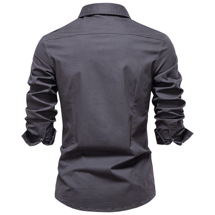 Regular Fit Cotton Blend Two Pocket Button Up Shirt Dark Gray 3
