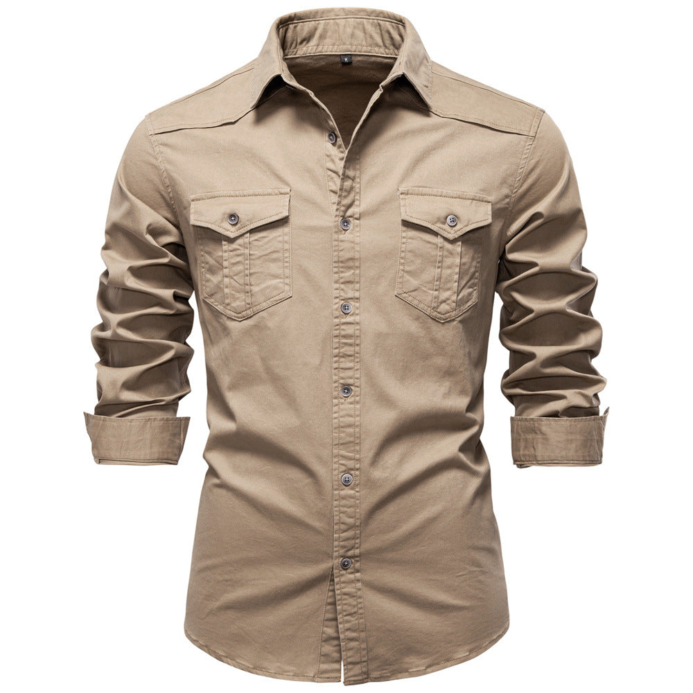 Regular Fit Cotton Blend Two Pocket Button Up Shirt Khaki 1