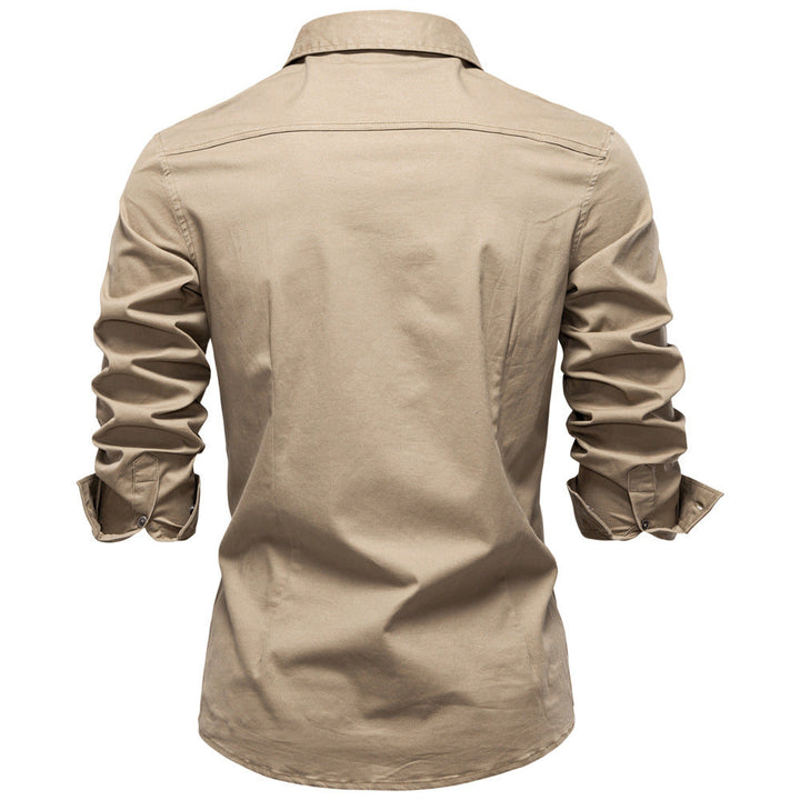 Regular Fit Cotton Blend Two Pocket Button Up Shirt Khaki 3