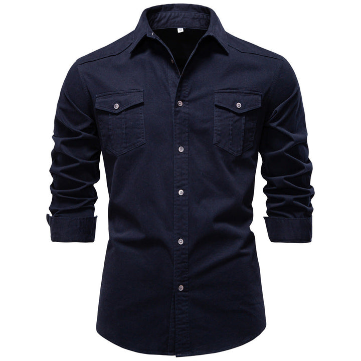 Regular Fit Cotton Blend Two Pocket Button Up Shirt Navy Blue 2