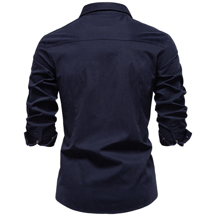 Regular Fit Cotton Blend Two Pocket Button Up Shirt Navy Blue 3