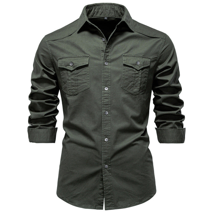 Regular Fit Cotton Blend Two Pocket Button Up Shirt Olive Green 2