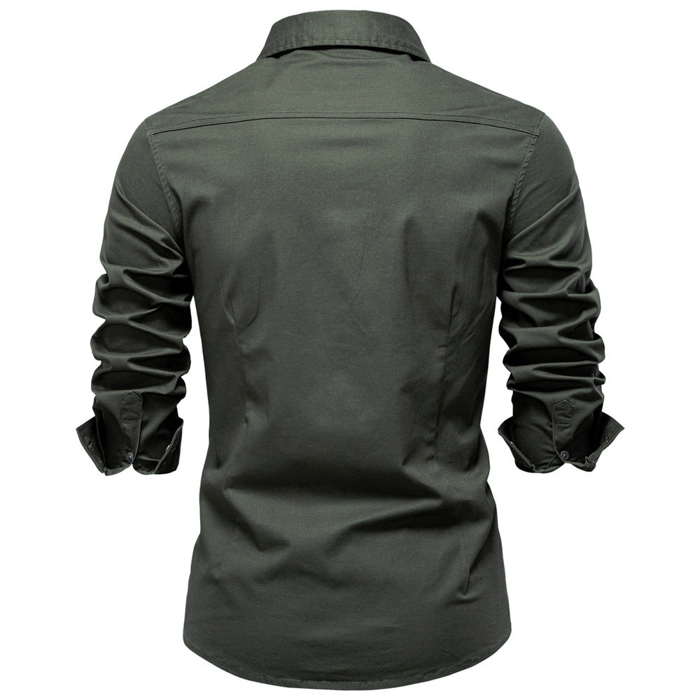 Regular Fit Cotton Blend Two Pocket Button Up Shirt Olive Green 3